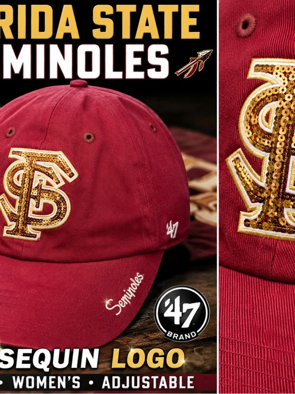 '47 Garnet Florida State Seminoles Sequin Logo Women's Cap